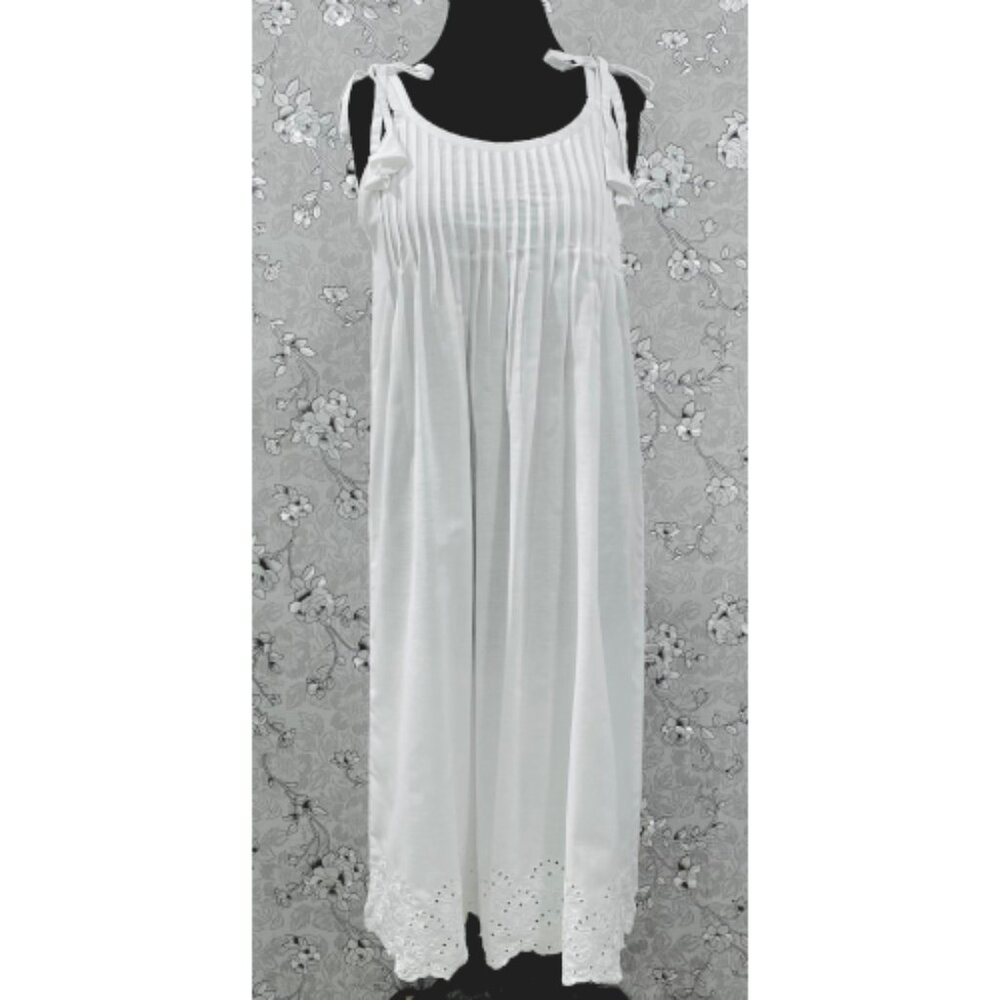 SoieRose Victorian White Cotton Nightgown – SR-1185 – Sleeveless Strappy Vintage